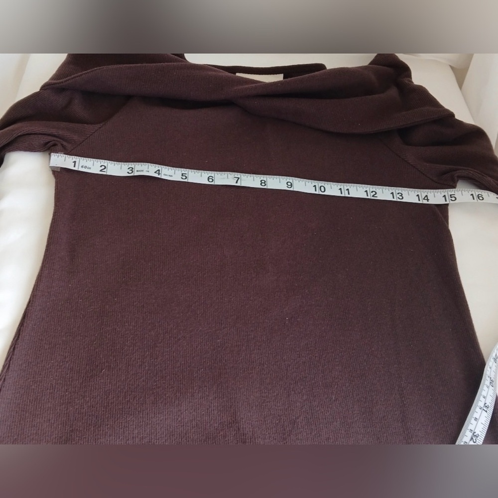 NWT Chocolate Brown Off Shoulder Ribbed Midi Dress Long Sleeve Bodycon Medium - Picture 12 of 13